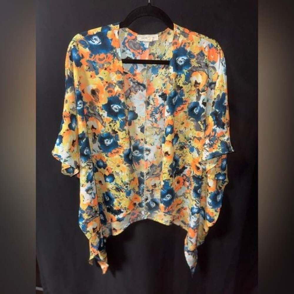 Painted Threads Floral Kimono - Yellow and Blue